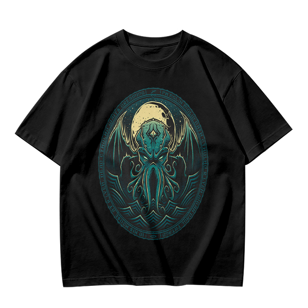 Olive Green T-Shirt with Cthulhu Monster Graphic Print
