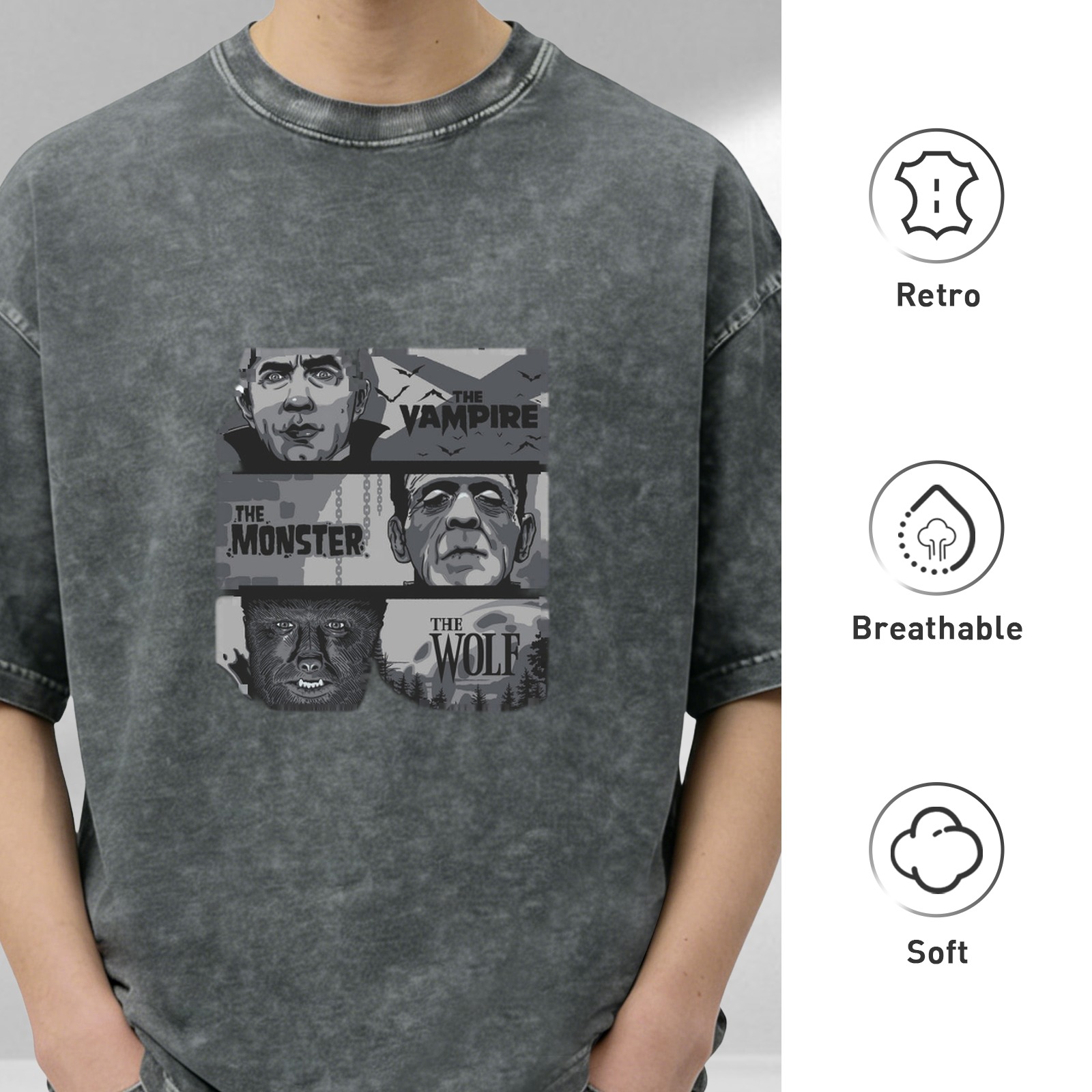 Vintage Horror Movie Monsters Graphic Oversized T-Shirt