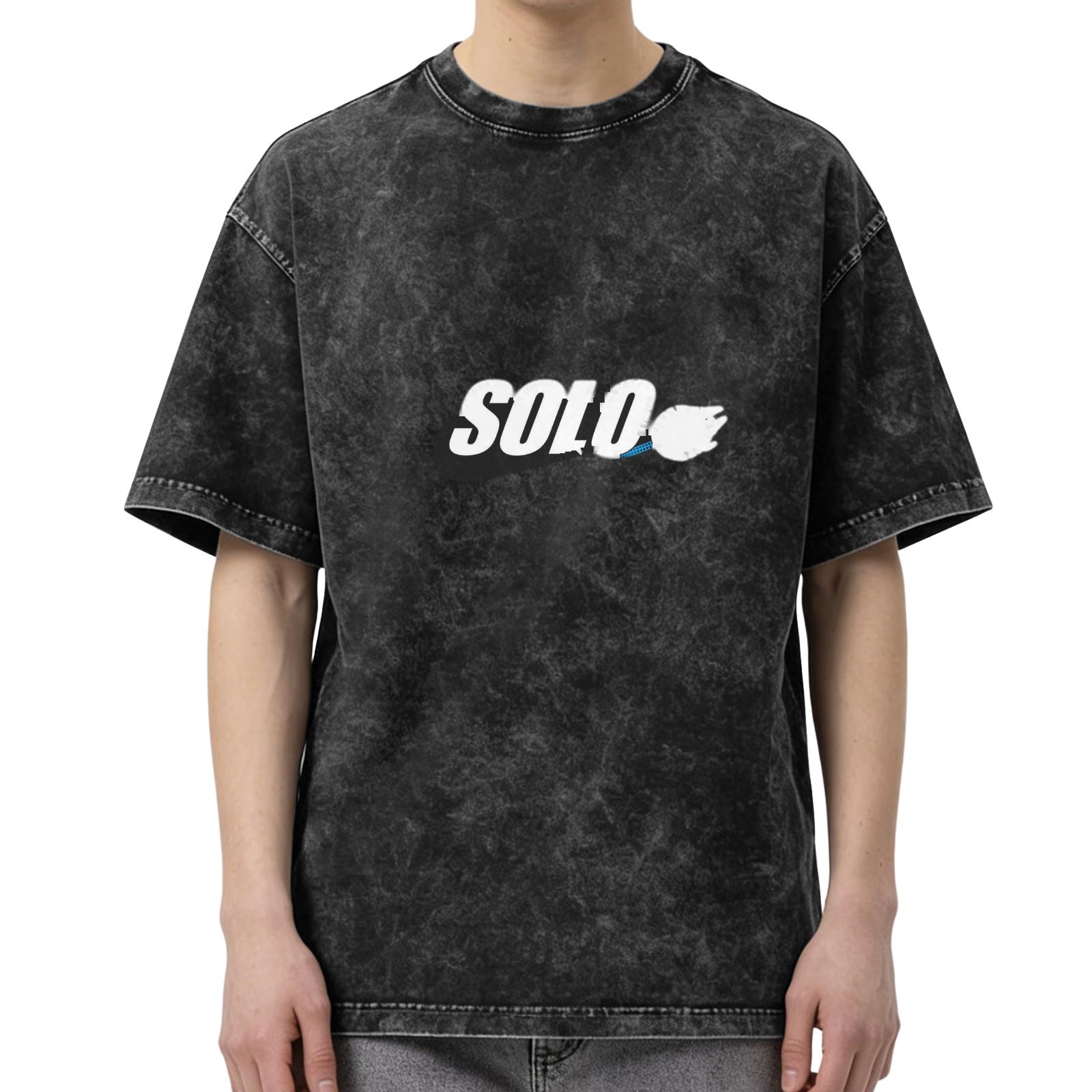 Oversized Acid Wash Black T-Shirt with SOLO Graphic Print