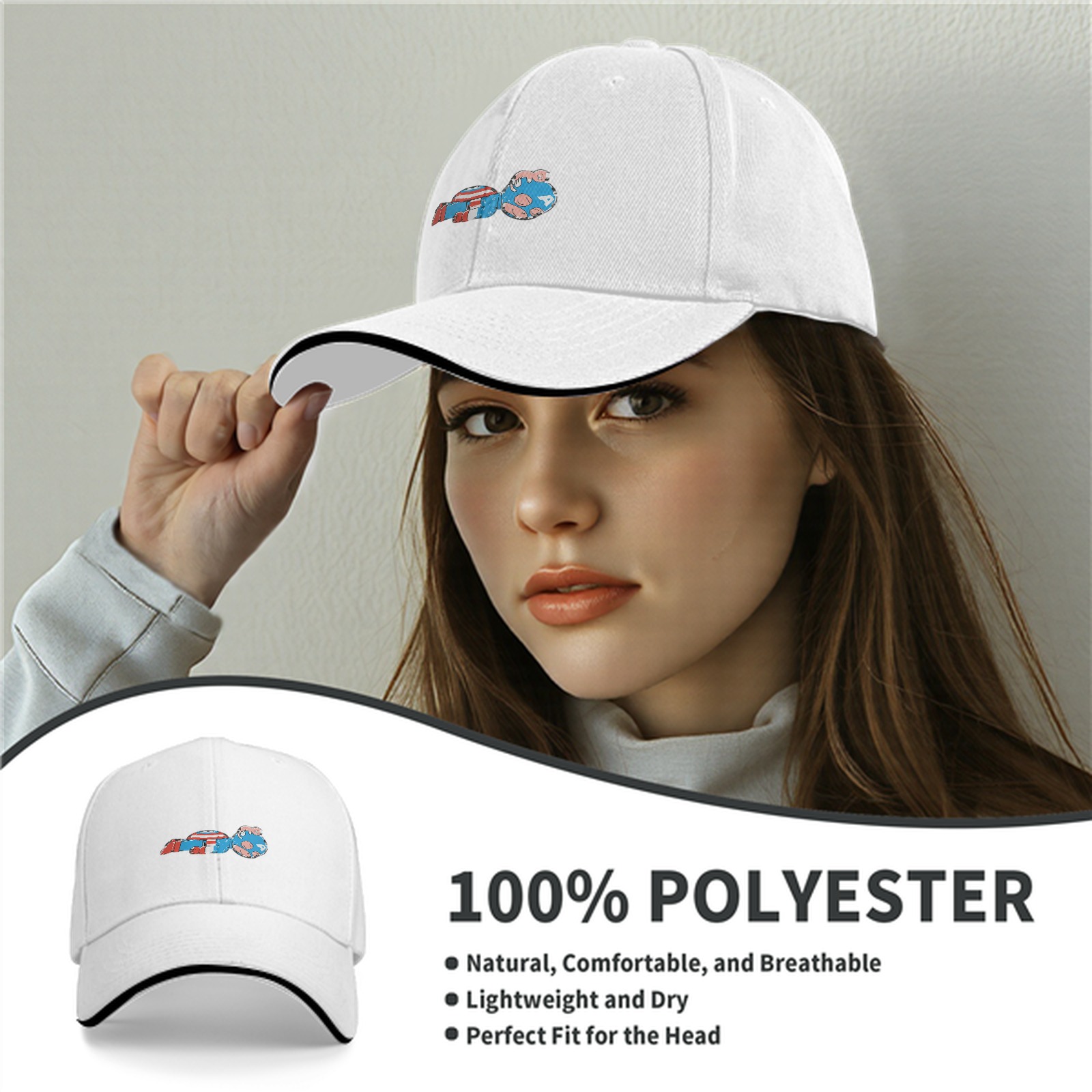 Black Baseball Cap With Mini Captain America Graphic Print