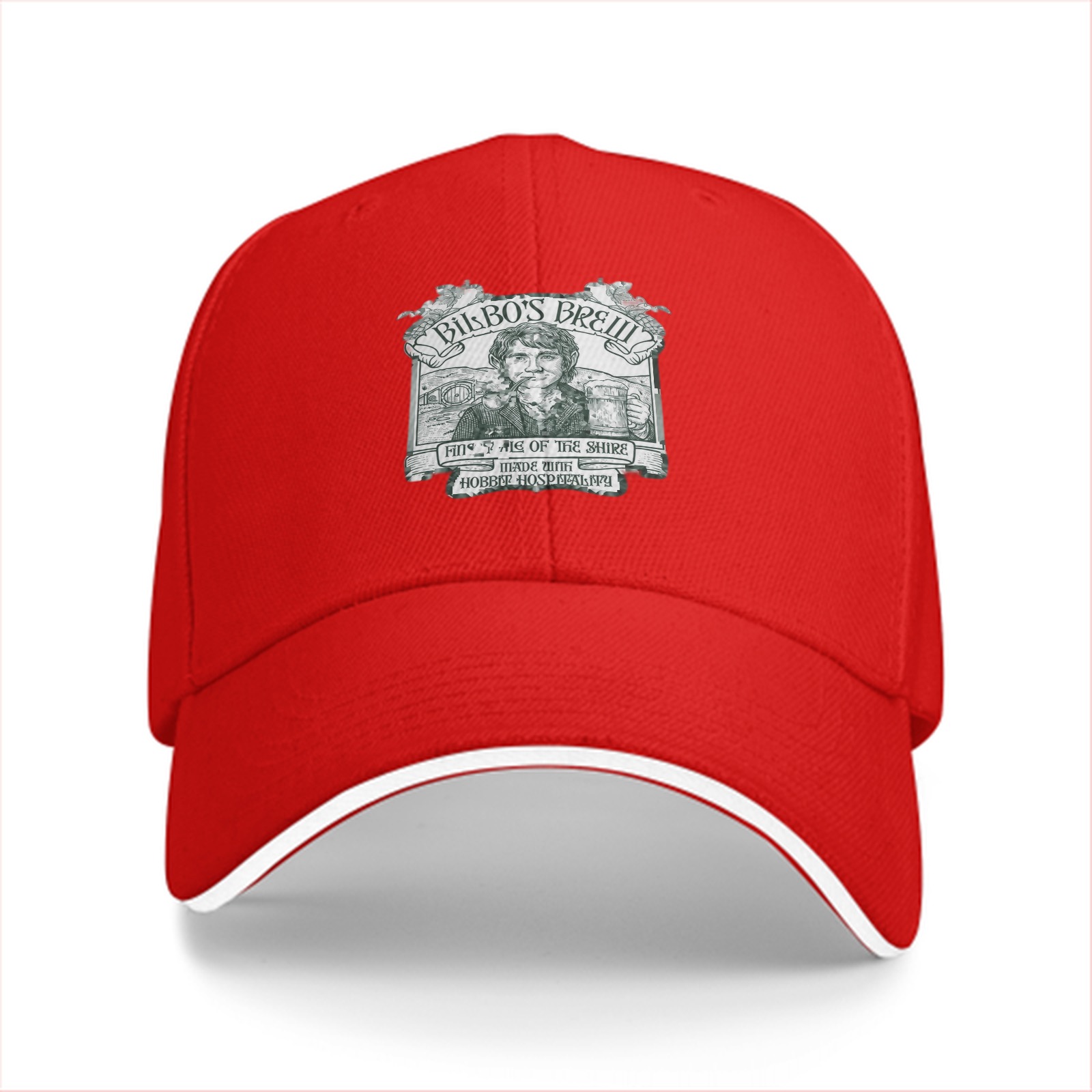 Black baseball cap with Bilbo's Brew Themed Print