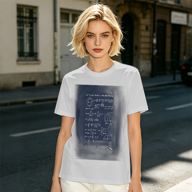 Olive Green T-Shirt with Science Math Formulas Print