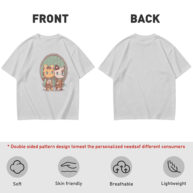 Olive Green T-Shirt With Cute Cat Fantasy Character Print