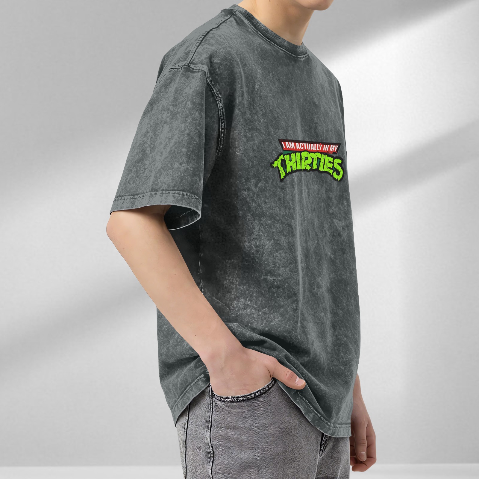 I Am Actually In My Thirties Teenage Mutant Ninja Turtles Parody Acid Wash Oversized T-Shirt