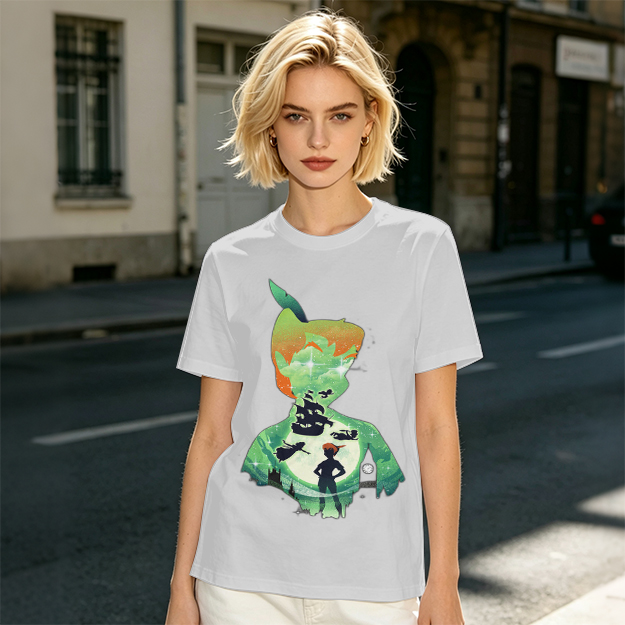 Olive T-shirt with Peter Pan Silhouette Artwork