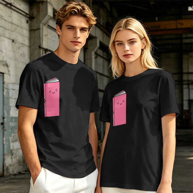 Olive Green T-Shirt With Cute Smiling Pink Book Graphic