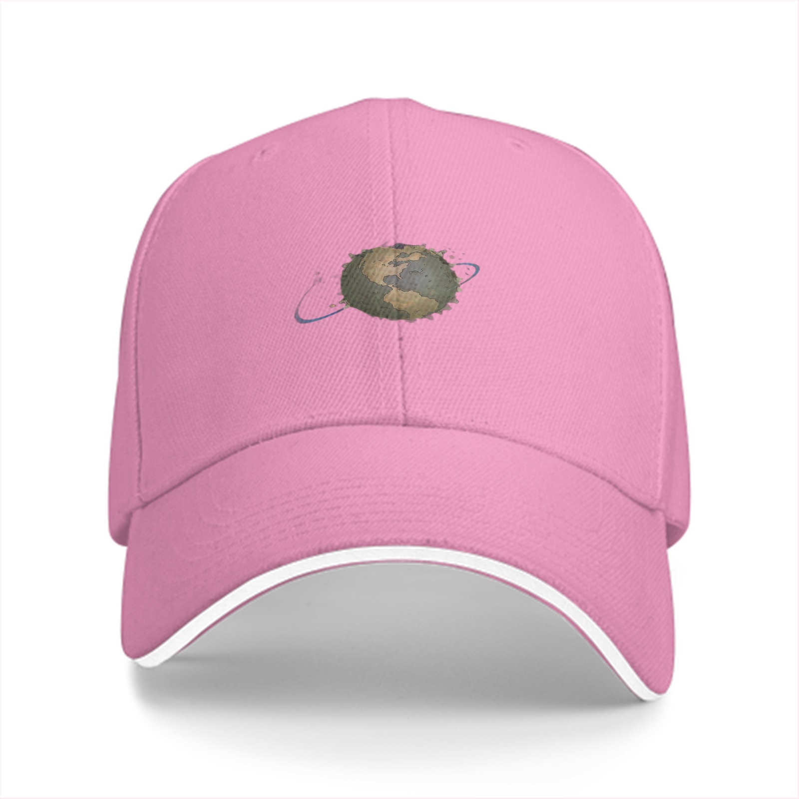 Black baseball cap with stylized Earth graphic print