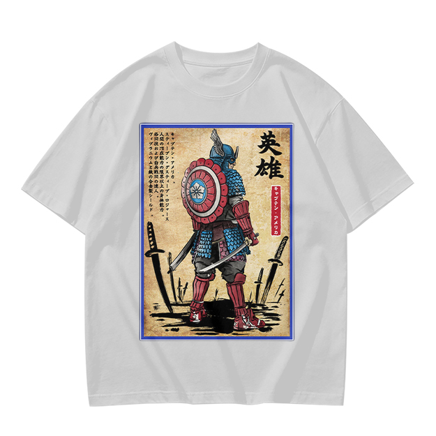 Olive T-shirt with Samurai Captain America Hero Art Print
