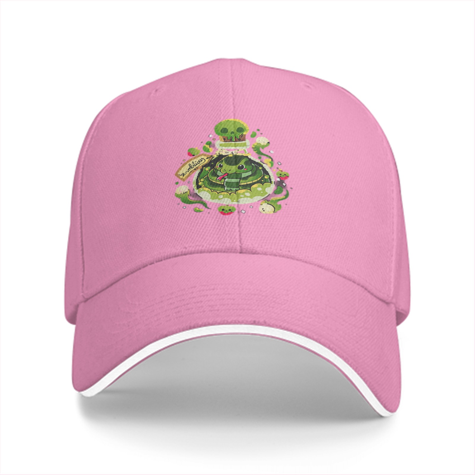 Black baseball cap with green snake potion bottle graphic