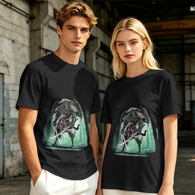 Olive T-Shirt With Samurai Cthulhu Warrior Graphic Print