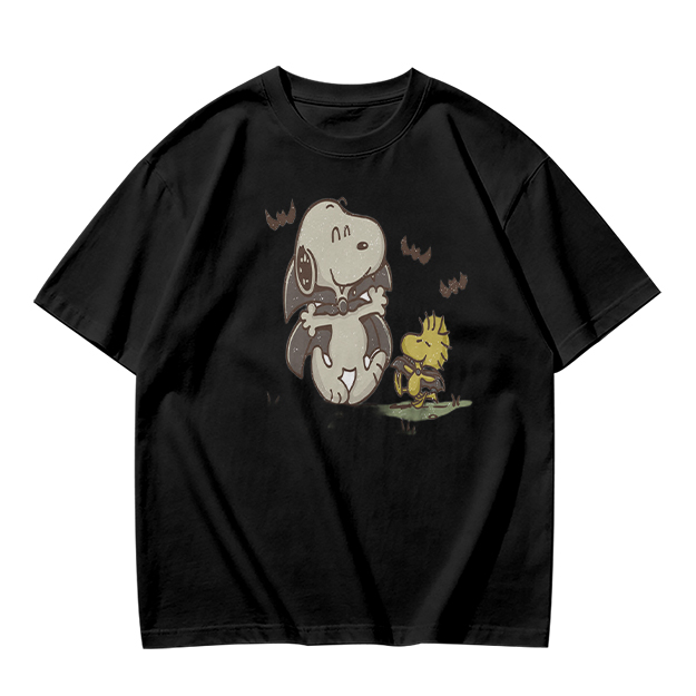 Olive T-shirt with Snoopy and Woodstock Graphic Print
