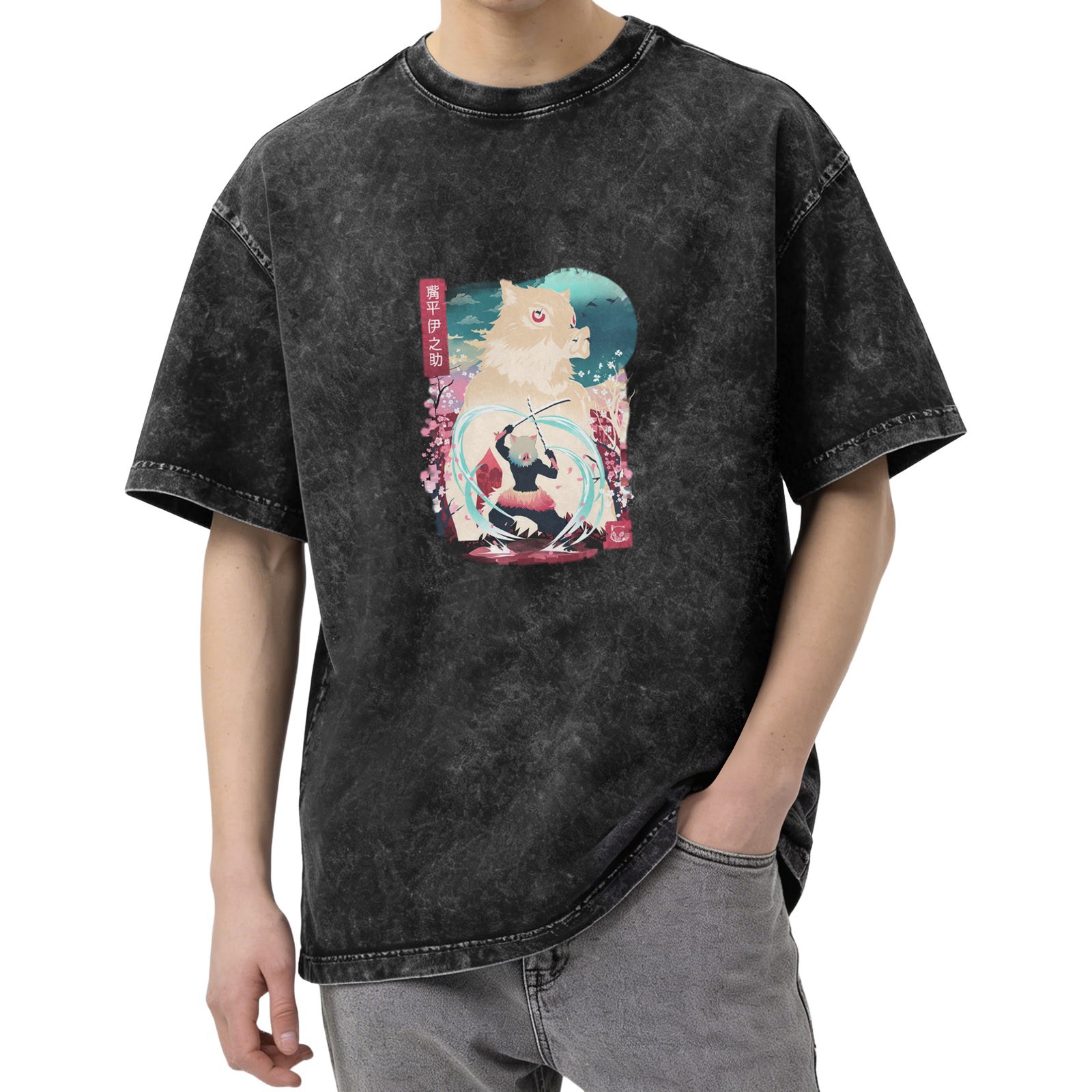 Demon Slayer Inosuke Hashibira Graphic Stone Wash T-Shirt