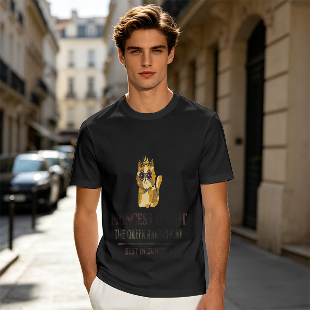 Olive T-Shirt With Princess Cat Graphic And Sunglasses