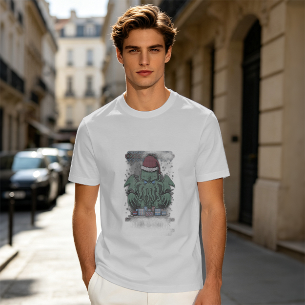 Olive T-Shirt With Christmas Cthulhu Graphic Print