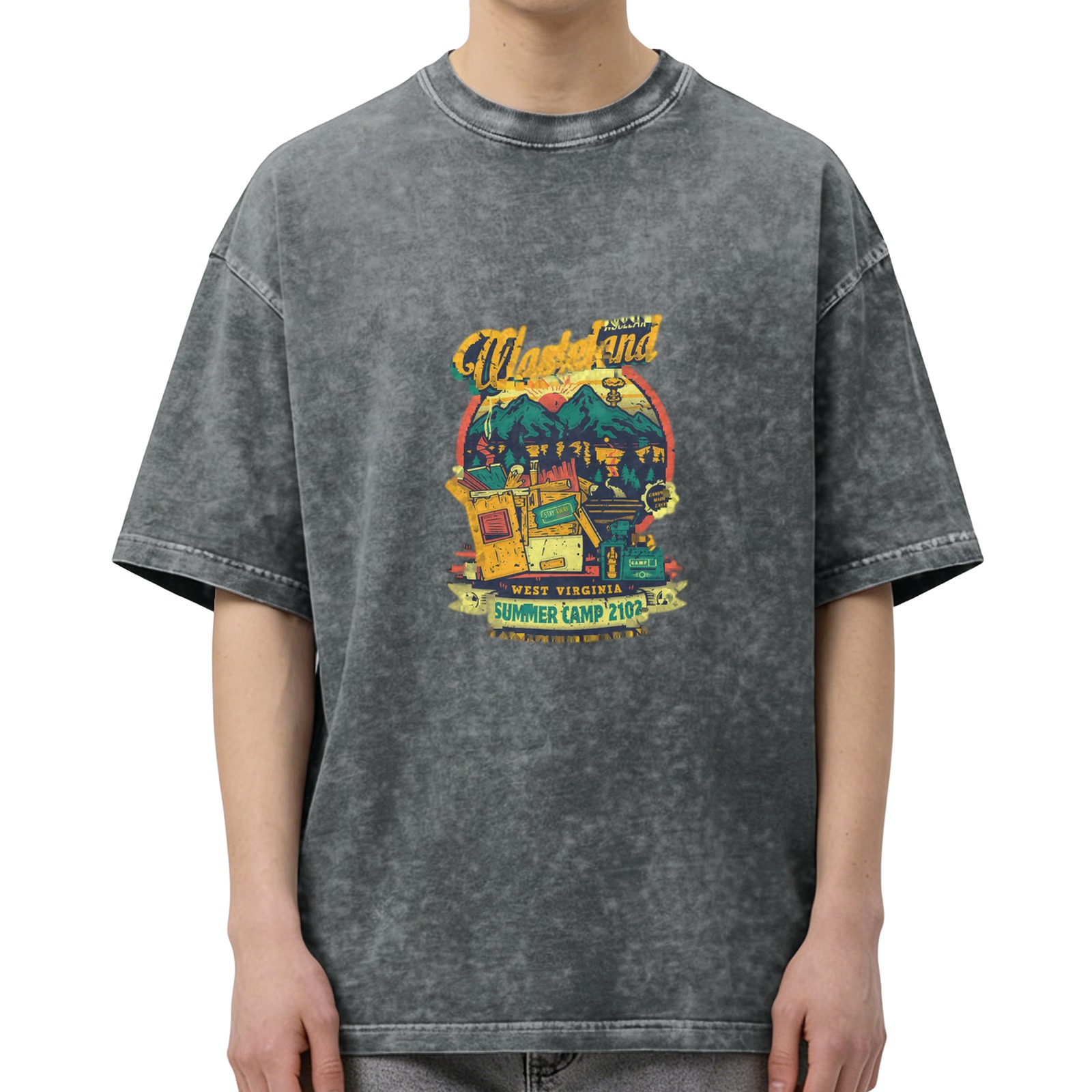 Wasteland West Virginia Summer Camp 2102 Graphic Acid Wash T-Shirt