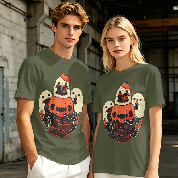 Olive Halloween Ghosts Jack-o'-Lantern Graphic T-Shirt