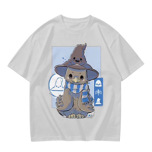 Owl in wizard hat and striped scarf graphic tee
