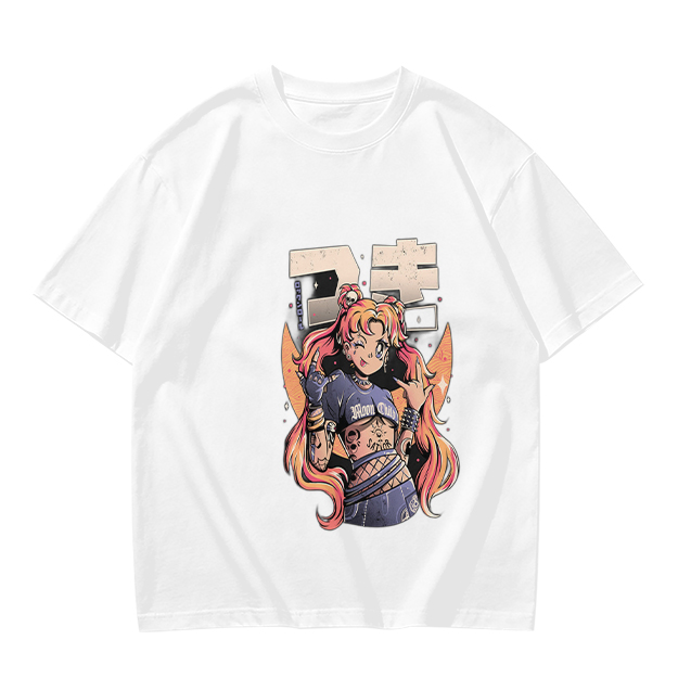 Olive Anime Girl Graphic Short Sleeve T-Shirt