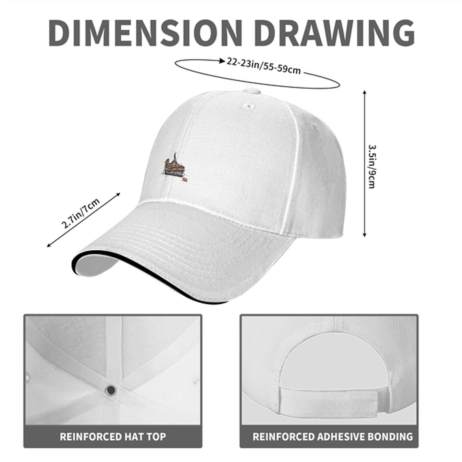 Black Baseball Cap With Small Paris Themed Graphic Print