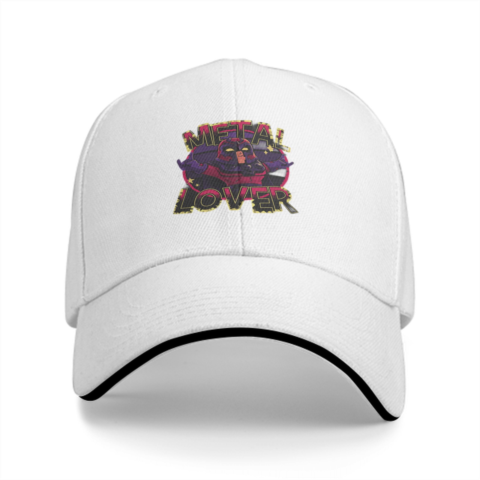 Black Baseball Cap With Metal Lover Superhero Graphic Print