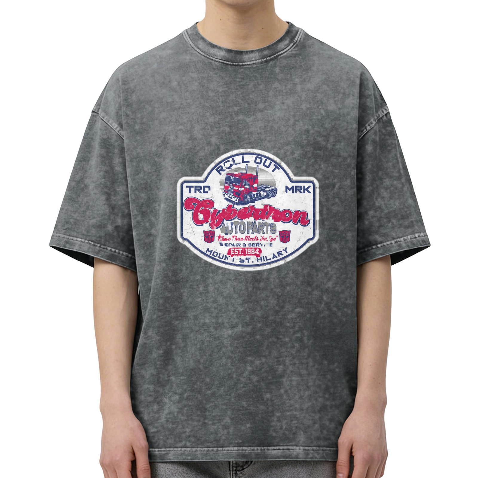 Cybertron Auto Parts Vintage Wash T-Shirt with Retro Graphic Design