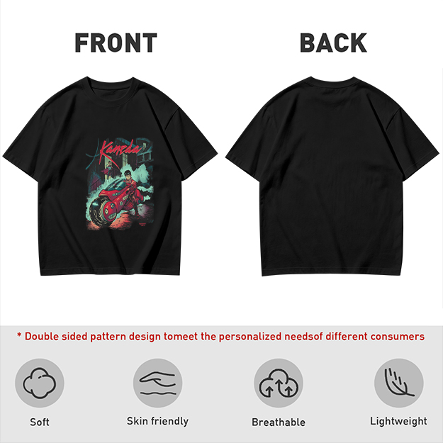 Olive T-Shirt with Kaneda Anime Motorcycle Graphic Print