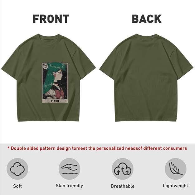 Olive T-Shirt with Sailor Pluto Tarot Card Print