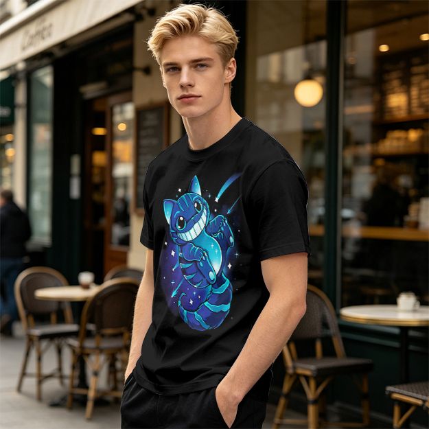 Olive T-shirt with Galaxy Cheshire Cat Graphic Print