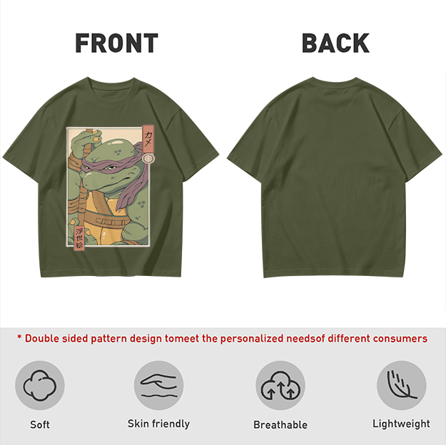 Olive T-shirt with Ukiyo-e style Donatello graphic print