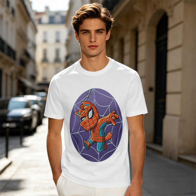 Olive T-Shirt with Cute Spider-Cat Web Print