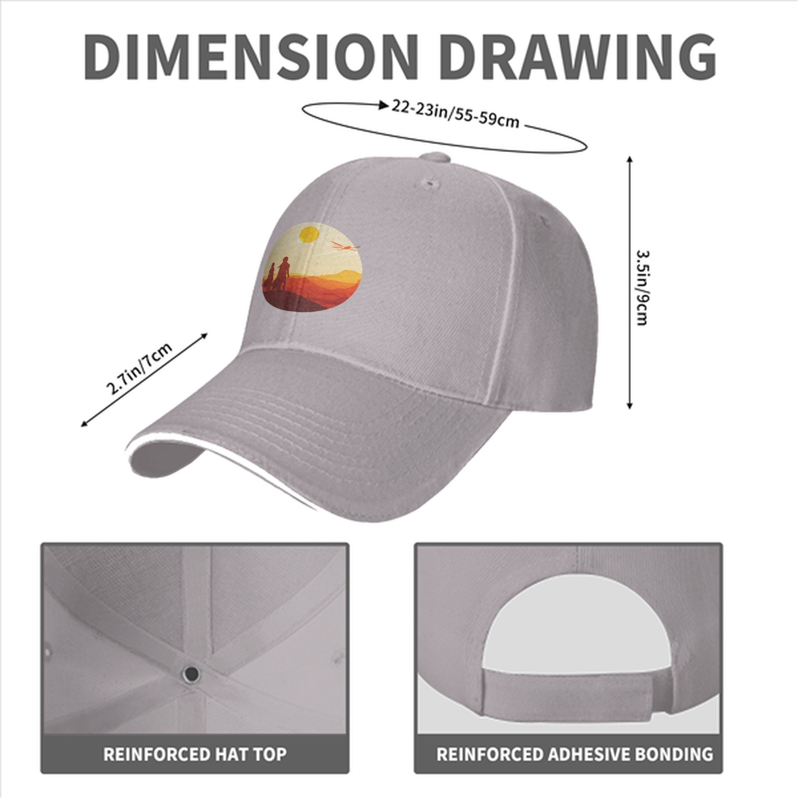 Black baseball cap with desert sunset silhouette print