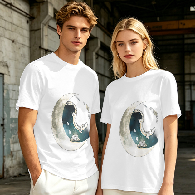 Olive T-shirt with Crescent Moon Galaxy Astronaut Graphic