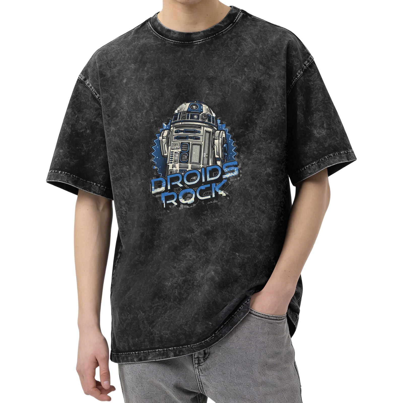 Star Wars R2-D2 Droids Rock Acid Wash Graphic T-Shirt
