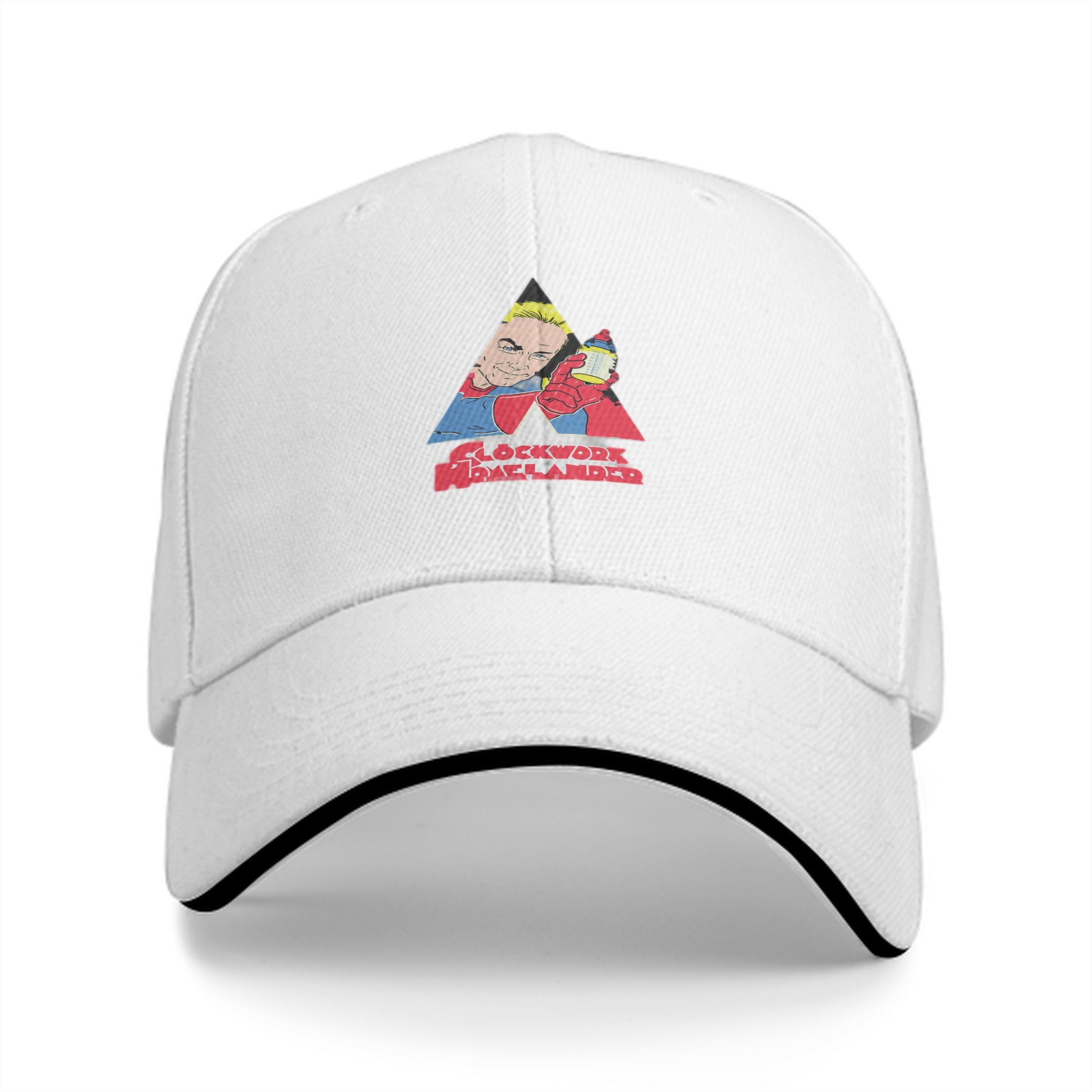 Black baseball cap with Clockwork Homelander graphic print