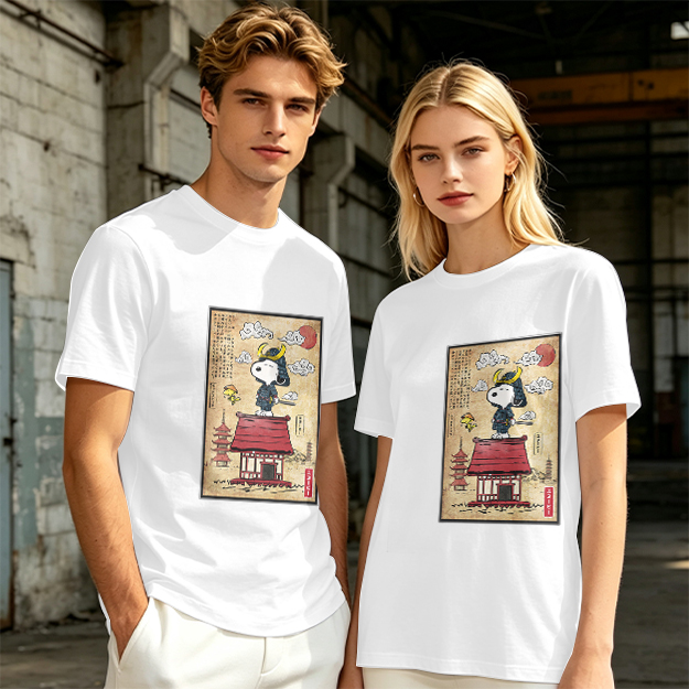 Olive T-Shirt with Samurai Snoopy Japanese Art Print