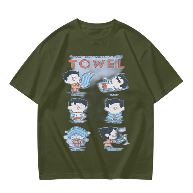 Olive T-Shirt With Cartoon Towel Themed Graphic Print
