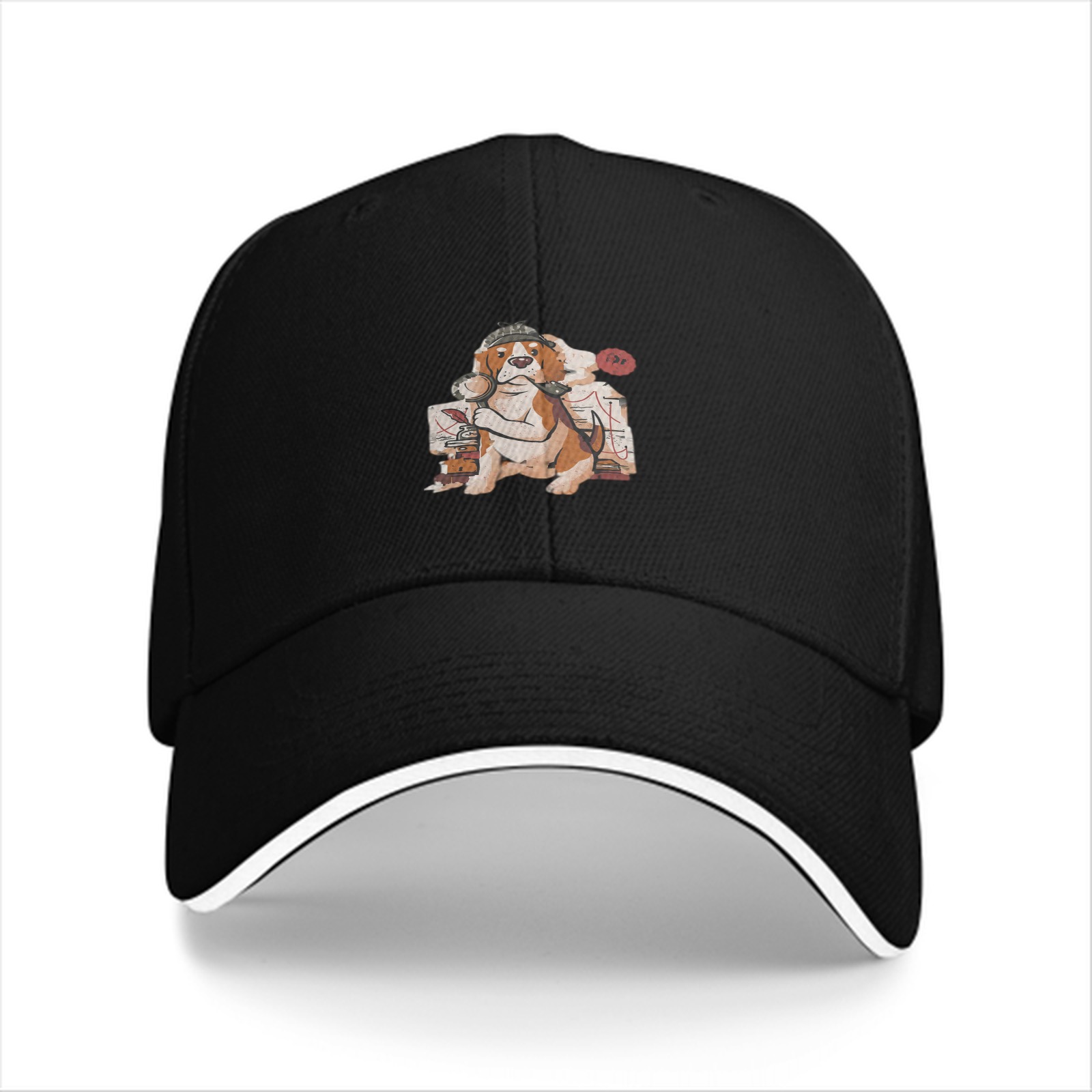 Black Baseball Cap With Beagle Detective Graphic Print
