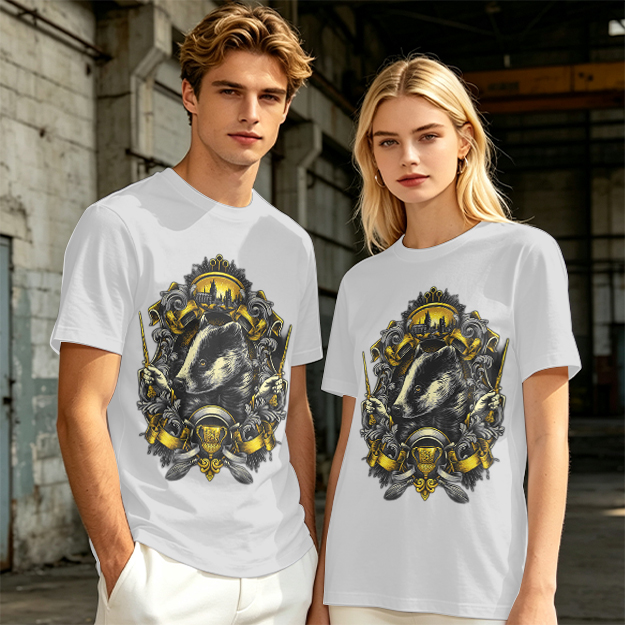 Olive T-shirt with Badger Crest Magical Artwork Print