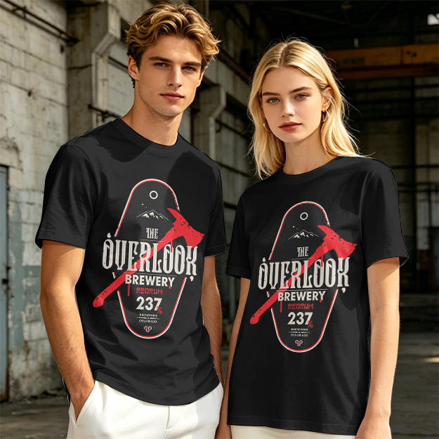 Olive green t-shirt with The Overlook Brewery axe graphic