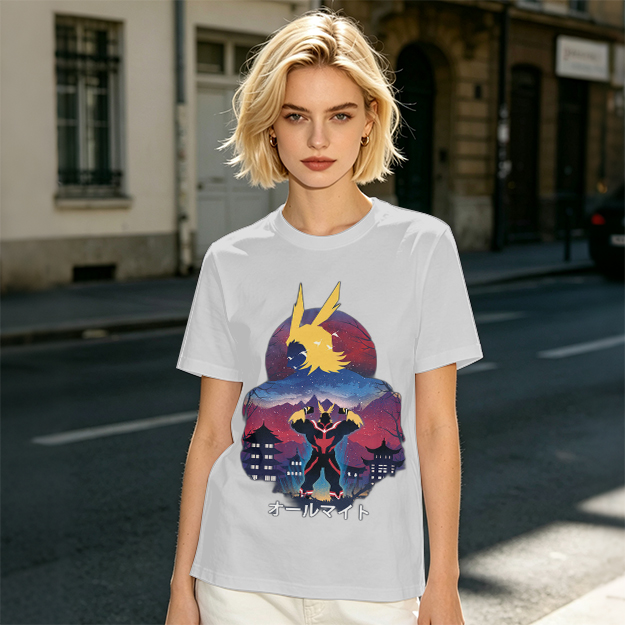 Olive t-shirt with All Might anime character graphic print