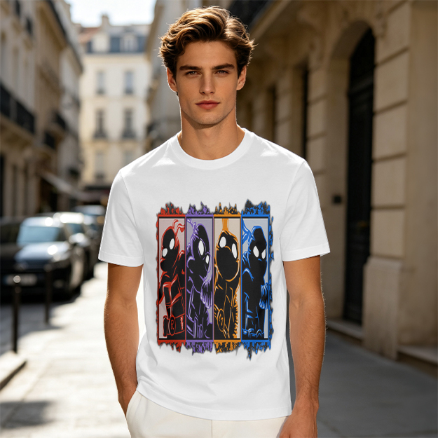 Olive T-Shirt With Four Superhero Silhouette Panels