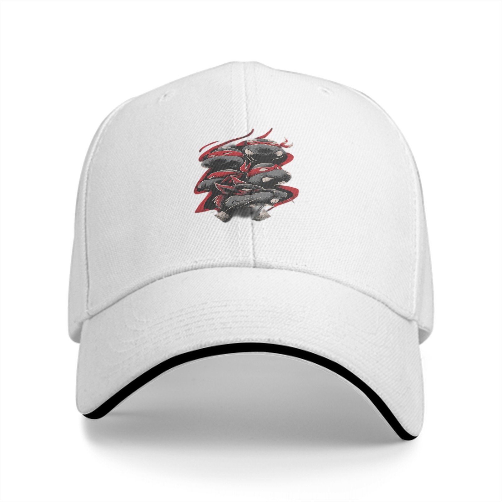 Black baseball cap with stacked ninja turtle graphic design
