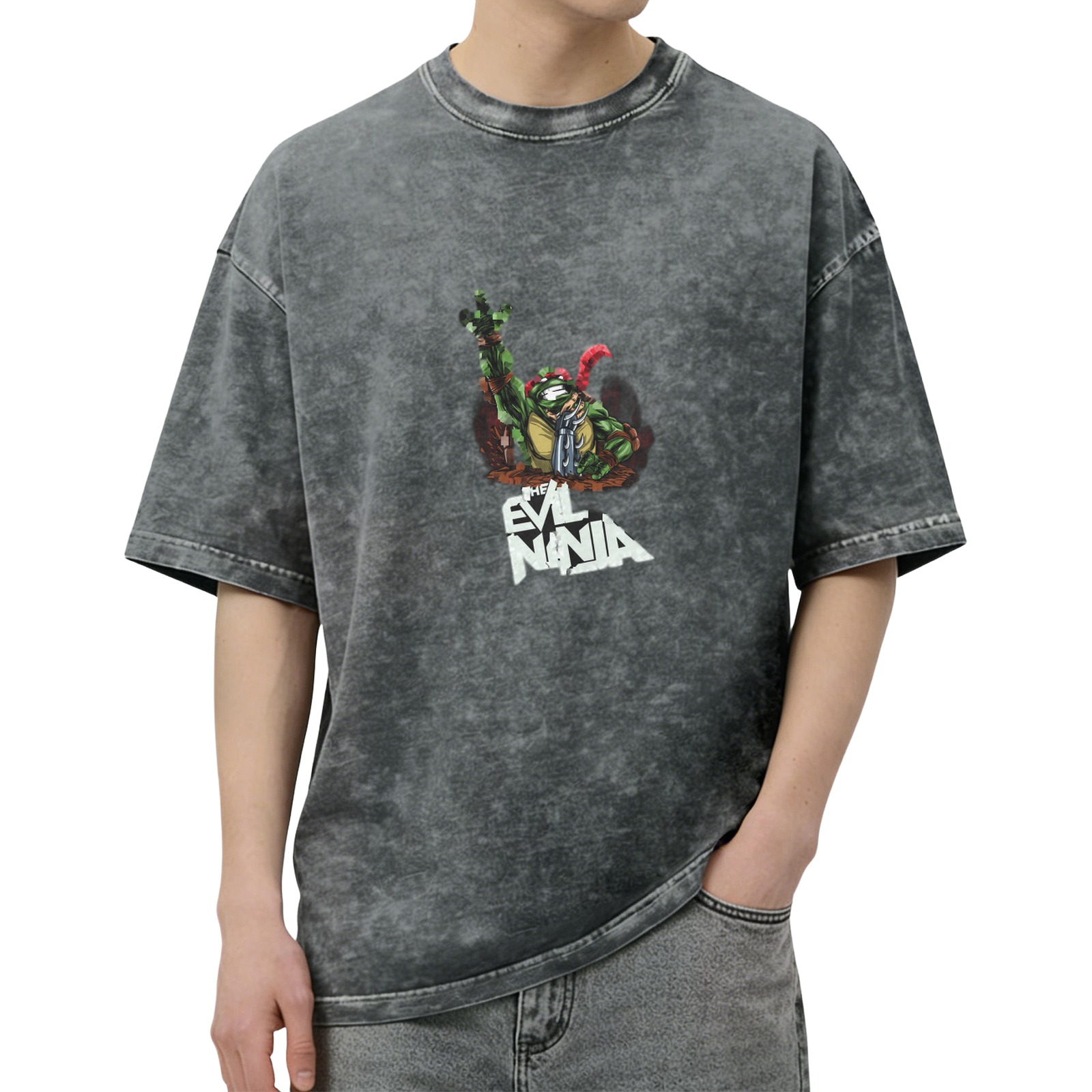 Washed black graphic t-shirt with evil ninja turtle print