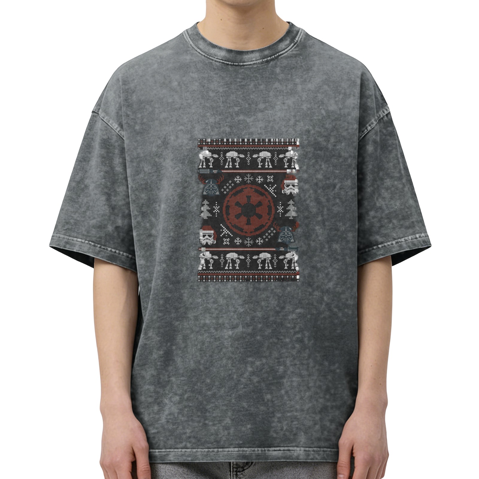 Star Wars Imperial Ugly Christmas Sweater Design Acid Wash T-Shirt