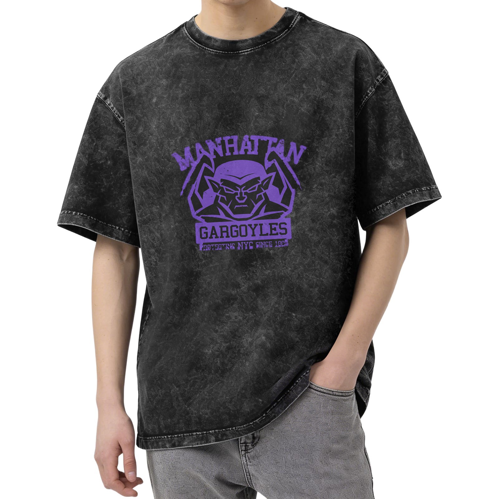 Manhattan Gargoyles Graphic Stonewashed Black T-Shirt