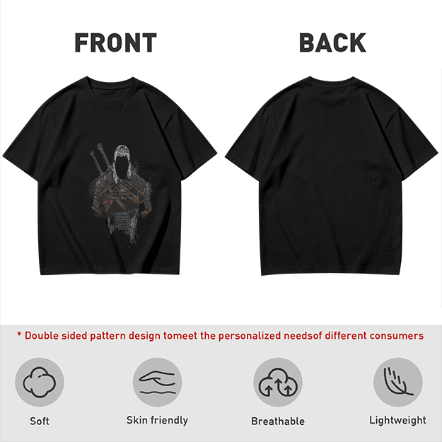 Olive Green T-Shirt With Witcher Warrior Character Print