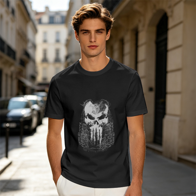 Olive Green T-Shirt With Tactical Skull Graphic Print