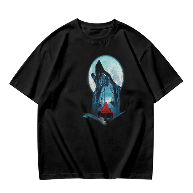 Olive T-Shirt With Red Riding Hood Wolf Moon Graphic