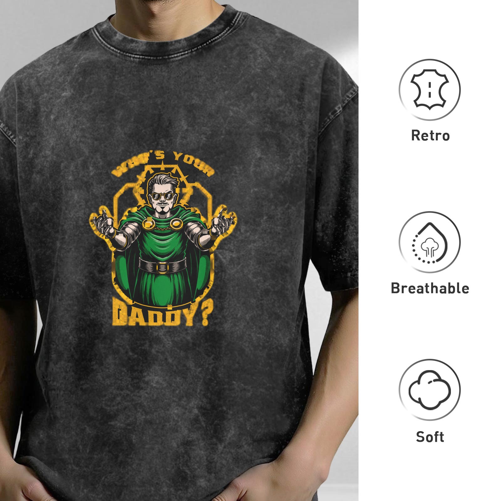 Oversized Dark Wash Graphic T-Shirt With Villain Art Print