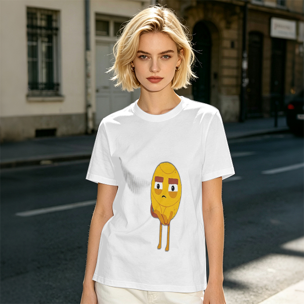 Olive T-Shirt With Sad Yellow Cartoon Character Print